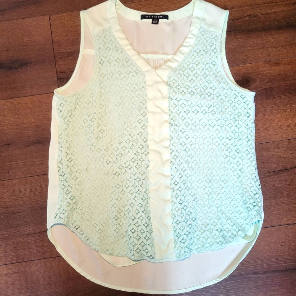 Zac & Rachel Sleeveless Crochet Blouse Top Womens Size L Mint Green